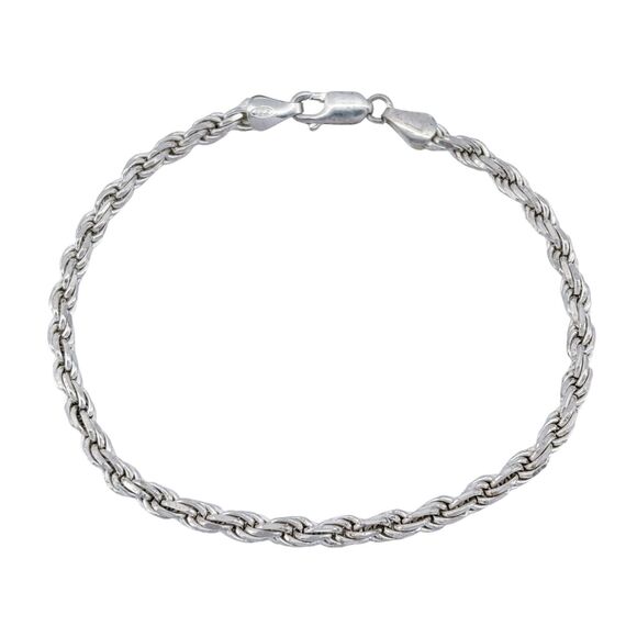 Vintage Italy HAN Sterling Silver 925 3.5mm Rope Chain Bracelet 8" - Picture 1 of 4